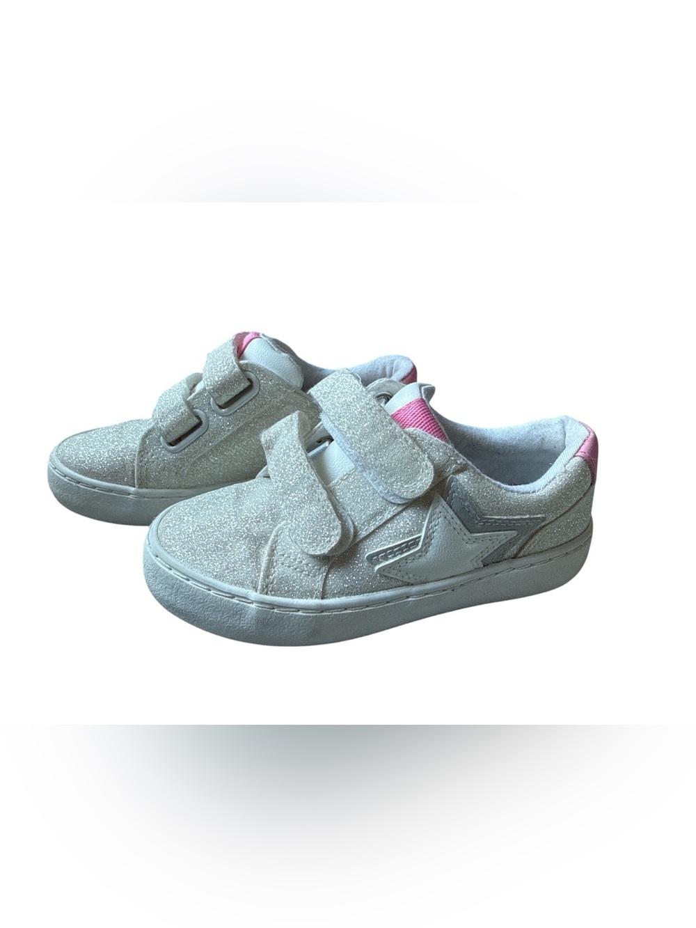 Cat & Jack Glitter Star Velcro Sneakers - White & Pink Accent